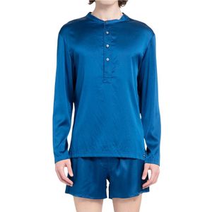 Tom Ford, Blauwe Zijden Henley Pyjama Blauw, Heren, Maat:L