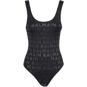 Balmain, Badkleding, Dames, Zwart, M, Dames Eendelig Badpak met Diepe Ruguitsnijding