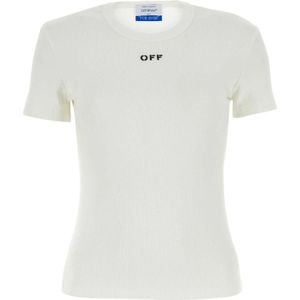 Off White, Tops, Dames, Wit, M, Katoen, Stretch Katoenen T-shirt