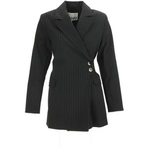 Ganni, Jassen, Dames, Zwart, M, Stretch Gestreepte Riem Blazer