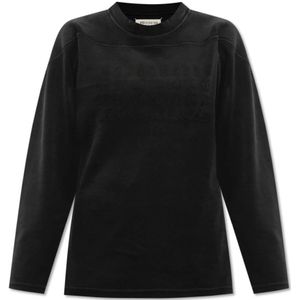 Maison Margiela, Sweatshirts & Hoodies, Dames, Zwart, M, Katoen, Logo-geborduurde sweatshirt