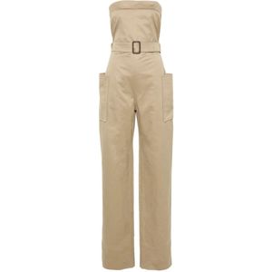 Saint Laurent, Jumpsuits & Playsuits, Dames, Beige, S, Katoen, Beige Strapless Geriemde Jurk