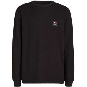 Tommy Jeans, T-Shirt- TJM Regular Waffle L/S Zwart, Heren, Maat:S