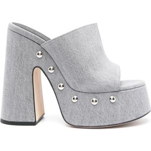 Vic Matié, Schoenen, Dames, Blauw, 37 EU, Denim, Denim Peep Toe Sandalen met Stud Detailing