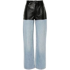 Alexander Wang, Blauw/Zwarte Denim Jeans met Leren Paneel Blauw, Dames, Maat:W27