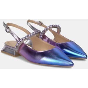 Alma EN Pena, Schoenen, Dames, Paars, 37 EU, Leer, Platte Slingback Schoen met Kristallen