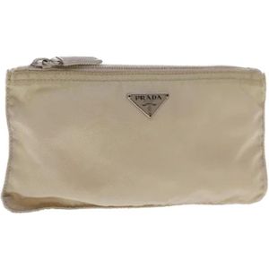 Prada Vintage, Pre-owned, Dames, Beige, ONE Size, Nylon, Pre-owned Nylon wallets