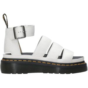 Dr. Martens, Witte platte leren sandalen met verstelbare enkelband Wit, Dames, Maat:36 EU