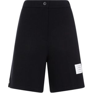 Thom Browne, Korte broeken, Dames, Blauw, XS, Wol, Navy Blauwe Hoge Taille Wollen Shorts