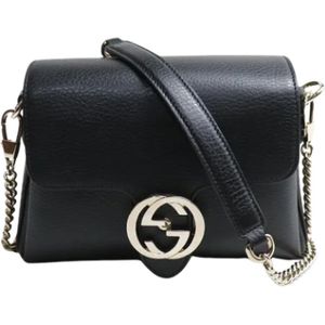 Gucci Vintage, Tweedehands leren schoudertassen Zwart, Dames, Maat:ONE Size