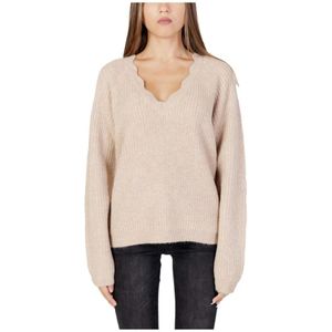 Vila, Glitter Gebreide Top Beige, Dames, Maat:M