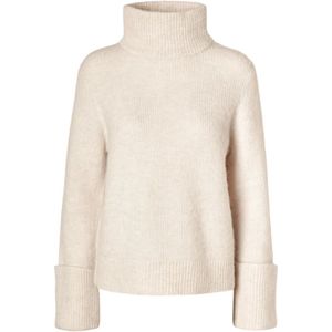 Selected Femme, Truien, Dames, Beige, XL, Wol, Hoge Hals Gebreide Trui - Birch Melange