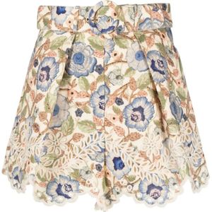 Zimmermann, Rokken, Dames, Wit, M, Katoen, Bloemen geborduurde high-waisted shorts