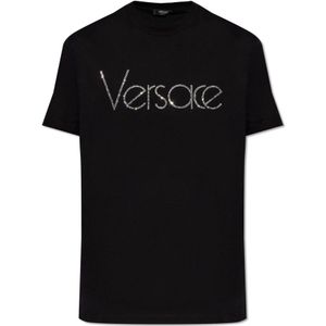 Versace, Tops, Heren, Zwart, M, Katoen, T-shirt met logo