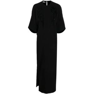 Stella McCartney, Lange jurk met `Broderie Anglais` Zwart, Dames, Maat:S