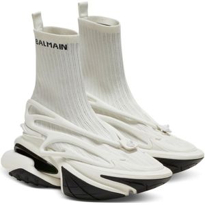 Balmain, Schoenen, Heren, Wit, 39 EU, Leer, Eenhoorn hoge sneakers in mesh en leer