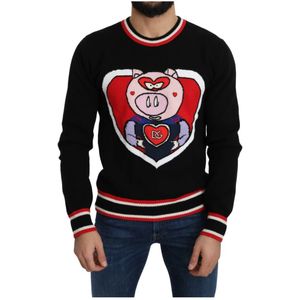 Dolce & Gabbana, Sweatshirts & Hoodies, Heren, Zwart, S, Zwarte Cashmere Pig of the Year Trui