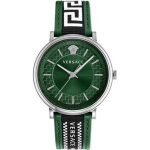 Versace, Militair Groene Wijzerplaat Leren Horloge Groen, Heren, Maat:ONE Size