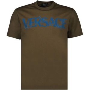 Versace, Tops, Heren, Groen, M, Katoen, Logo Print T-shirt