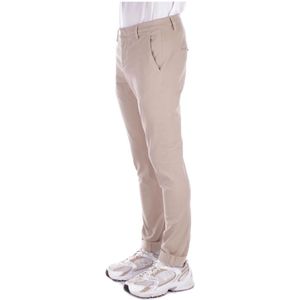 Dondup, Broeken, Heren, Beige, W40, Katoen, Beige Broek met Logo Rits