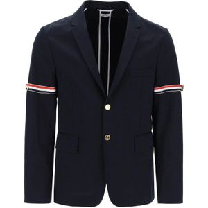 Thom Browne, Deconstructed Jas met Tricolor Banden Blauw, Heren, Maat:L