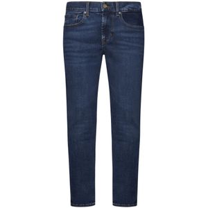 7 For All Mankind, Jeans, Heren, Blauw, W29, Katoen, Blauwe Slimmy Tapered Stretch Jeans