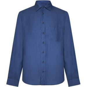 Sease, Blauwe Linnen Button-Down Overhemd Blauw, Heren, Maat:XL