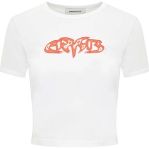Ambush, Tops, Dames, Wit, S, Witte Crewneck T-shirt met Voorkant Print