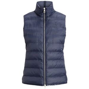 Polo Ralph Lauren, Jassen, Dames, Blauw, XL, Leer, Opvouwbare waterafstotende gewatteerde bodywarmer