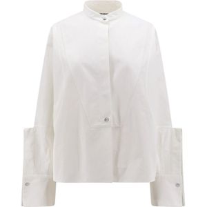 Jil Sander, Blouses & Shirts, Dames, Wit, S, Katoen, Katoenen overhemd met dubbele knoopmanchet
