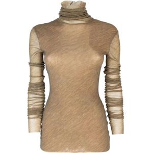 Philosophy di Lorenzo Serafini, Tops, Dames, Bruin, M, Bruine Top met Transparante Stof