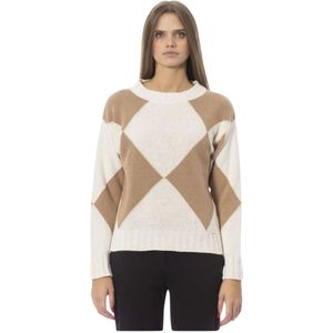 Baldinini, Truien, Dames, Beige, S, Wol, Beige Boat Neck Wool Sweater