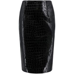 Versace, Leren rok met krokodillenprint Zwart, Dames, Maat:S