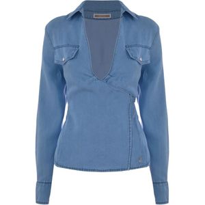 Kocca, Blouses & Shirts, Dames, Blauw, M, Lyocell V-hals Blouse