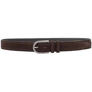 Kiton, Bruin Suède Riem met Zilveren Gesp Bruin, Heren, Maat:100 CM