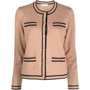 Tory Burch, Bruine Cardigan met Contrastbies Bruin, Dames, Maat:S