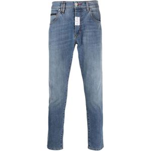 Philipp Plein, Blauwe Skinny Jeans met Lage Taille Blauw, Heren, Maat:W31