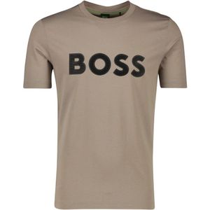 Hugo Boss, Tops, Heren, Bruin, 2Xl, Katoen, Bruin Tee Shirt Ronde Hals Katoen