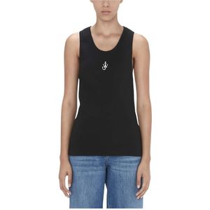 JW Anderson, Tops, Heren, Zwart, M, Katoen, Tanktop met Anker Borduursel