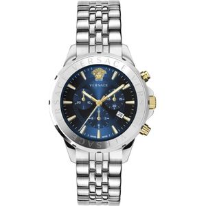Versace, Heren Chronograaf Signature Horloge Blauw Grijs, Heren, Maat:ONE Size
