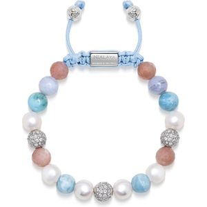 Nialaya, Women's Beaded Bracelet with Larimar, Pearl, Blue Lace Agate and Pink Aventurine Blauw, Dames, Maat:XS