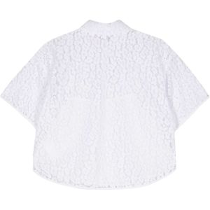 Michael Kors, Blouses & Shirts, Dames, Wit, XL, Polyester, Witte Kant Crop Korte Mouw Shirt