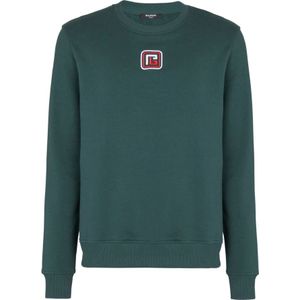 Balmain, Sweatshirts & Hoodies, Heren, Groen, 2Xl, Katoen, Biologisch Katoen Logo Sweatshirt