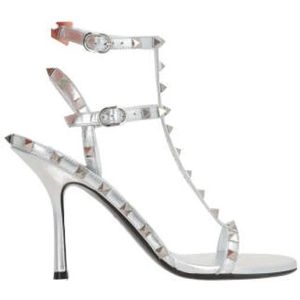 Valentino Garavani, Zilveren Studded Hoge Hak Sandalen Grijs, Dames, Maat:37 EU