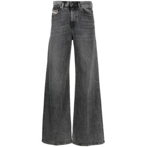 Diesel, Grijze Wide Leg Jeans Grijs, Dames, Maat:W30