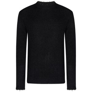 Jil Sander, Truien, Heren, Zwart, M, Wol, Zwarte Gebreide Crewneck Sweater Aw 24