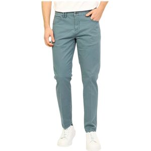 YES Zee, Witte Katoenen Slim Fit 5-Pocket Broek Groen, Heren, Maat:W32