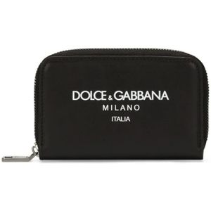 Dolce & Gabbana, Accessoires, Heren, Zwart, ONE Size, Leer, Bedrukte Portemonnee