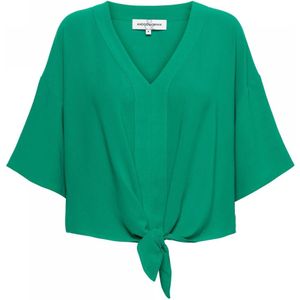 &Co Woman, Blouses & Shirts, Dames, Groen, S, Leer, Groene V-hals top met korte mouwen