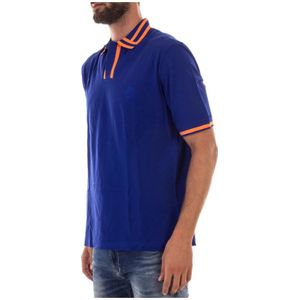 Versace, Tops, Heren, Blauw, L, Katoen, Stijlvolle Polo Shirt Blauw Oranje